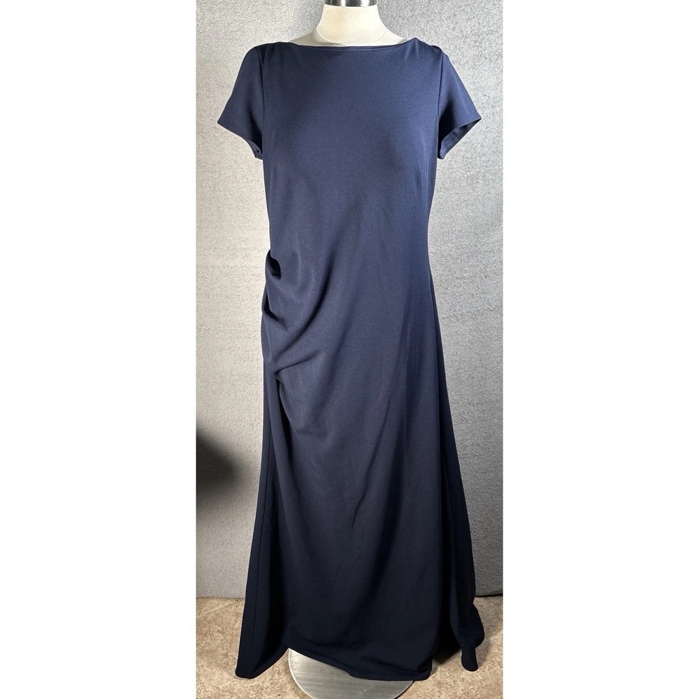 BHLDN Anthropologie Jones Style Gown Plus 20 Navy‎ Blue Scoop Back Cap Sleeve